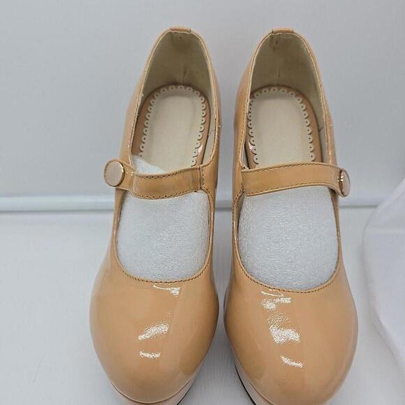 Monicoco Nude Mary Jane Closed Round‎ Toe 5 Stiletto Heels - Picture 2 of 15